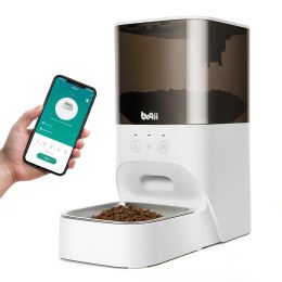 Automatic Cat Feeder, Timed Cat Feeder with APP Control, Dog Food Dispenser with Stainless Steel & Lock Lid, Up to 20 Portions 10 Meals Per Day, 30S V