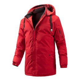 Quilted Jacket Mid-length Men Thick Coat Reversible Clothe Removable Hood Casual Cozy Fashion Trendy Street Spring Autumn Winter (Color: Red, size: S)