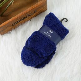 3 Pairs Winter Warm Fluffy Socks In Women's Socks Cute Soft Elastic Coral Velvet Socks Indoor Floor Towel Socks Breathable Pure Colors (Color: navy)
