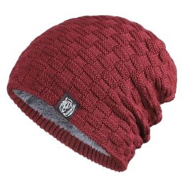 Men's Large Head Circumference Thickeden Woolen Warm Ear Protection Cold Hat For Autumn And Winter (Color: Burgundy)