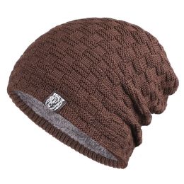Men's Large Head Circumference Thickeden Woolen Warm Ear Protection Cold Hat For Autumn And Winter (Color: Coffee)