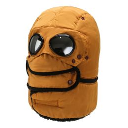 Hat Warm Winter - Thermal Fleece Thickened Windproof Hats Mask Ear Protection Bomber Cap For Men Women (Color: Yellow)