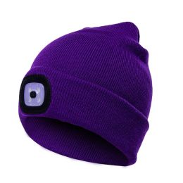 LED Knit Hat Button Cell Type Knitted Hat With Light Glowing (style: C, Color: Purple)