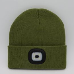 LED Knit Hat Button Cell Type Knitted Hat With Light Glowing (style: C, Color: Army Green)