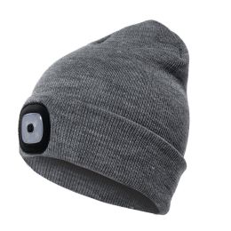 LED Knit Hat Button Cell Type Knitted Hat With Light Glowing (style: C, Color: Grey)