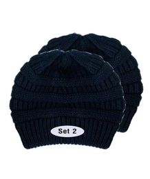 Beanie for Women and Men - Warm&Soft Winter Acrylic Patterned Knit Skull Cap (Set: Set of 2, Color: Navi WB)