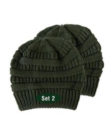 Beanie for Women and Men - Warm&Soft Winter Acrylic Patterned Knit Skull Cap (Set: Set of 2, Color: Dark Green WB)