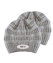 Beanie for Women and Men - Warm&Soft Winter Acrylic Patterned Knit Skull Cap (Set: Set of 2, Color: Light Grey WB)