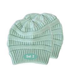 Beanie for Women and Men - Warm&Soft Winter Acrylic Patterned Knit Skull Cap (Set: Set of 2, Color: Aqua WB)