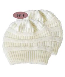 Beanie for Women and Men - Warm&Soft Winter Acrylic Patterned Knit Skull Cap (Set: Set of 2, Color: White WB)