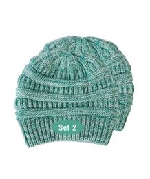 Beanie for Women and Men - Warm&Soft Winter Acrylic Patterned Knit Skull Cap (Set: Set of 2, Color: Aqua- Baltic WB)