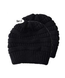 Beanie for Women and Men - Warm&Soft Winter Acrylic Patterned Knit Skull Cap (Set: Set of 2, Color: Black WB)