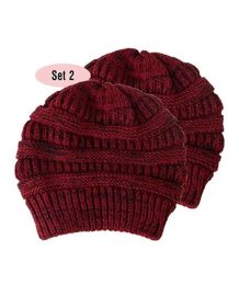 Beanie for Women and Men - Warm&Soft Winter Acrylic Patterned Knit Skull Cap (Set: Set of 2, Color: Red- Black WB)