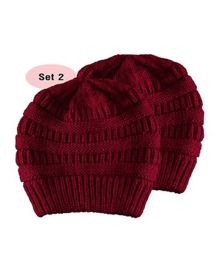 Beanie for Women and Men - Warm&Soft Winter Acrylic Patterned Knit Skull Cap (Set: Set of 2, Color: Red WB)